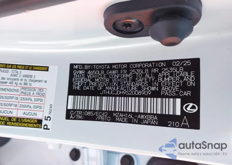 2025 Lexus Ux 300H Premium z USA, uszkodzony, nr VIN JTHUCJDH9S2008909